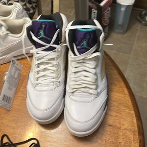 Jordan 5’s 10.5 white purple and turquoise